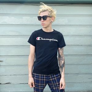 Vintage Black Champion Logo Tshirt